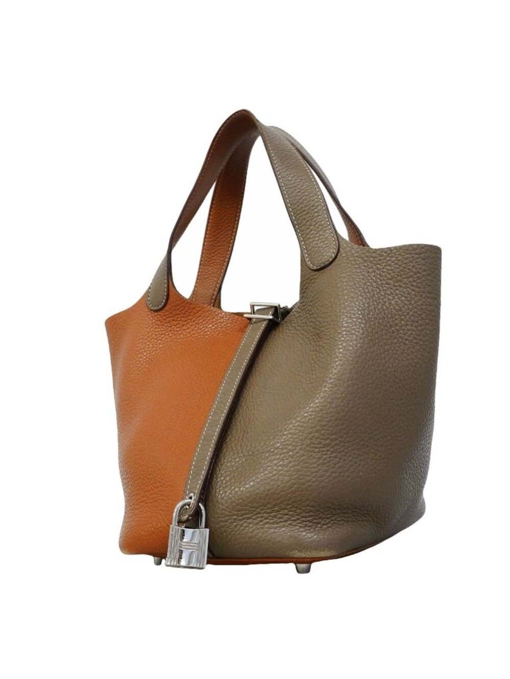 Hermes Handbag Picotin Lock Casaque PM Taurillon Clemence Gold Etoupe Silver